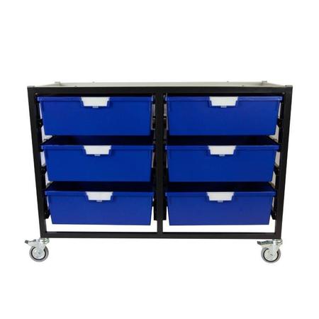 STORSYSTEM Commercial Grade Mobile Bin Storage Cart with 6 Blue High Impact Polystyrene Bins/Trays CE2302DG-6DPB